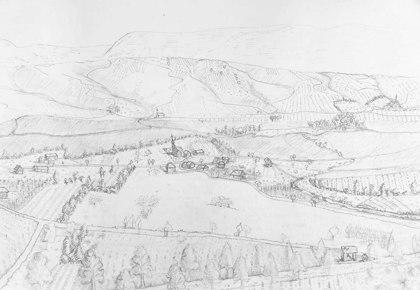 Étape intermédiaire de l'aquarelle d'Albens