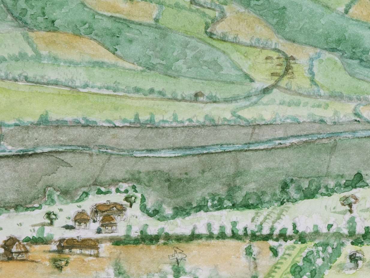 Détail du marais de la Deysse dans l'aquarelle d'Albens